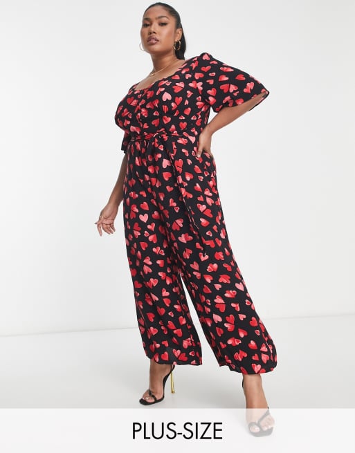 Nobody's Child Plus - Winnie - Jumpsuit med rødt hjerteprint