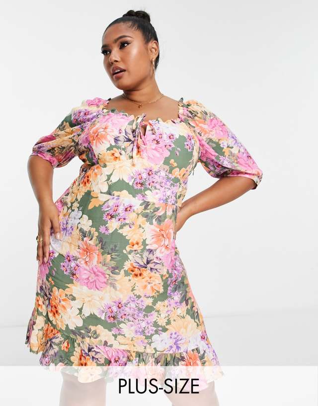 Nobody's Child Plus Zoey sweetheart neck floral print multicolored mini dress