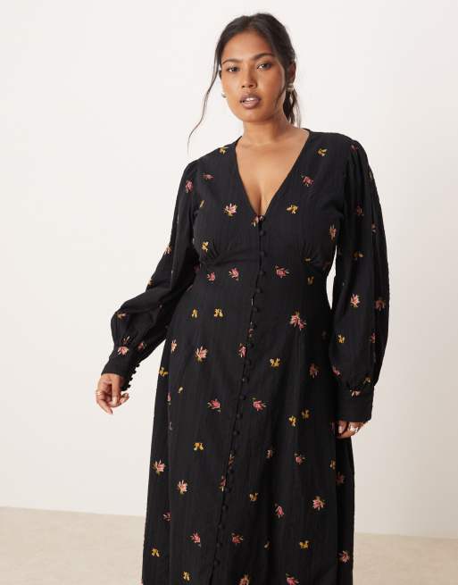 Nobody's Child – Plusstorlek – Shannon – Svart midiklänning med broderi, 4 av 4