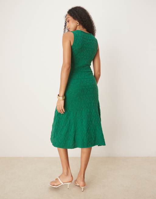 Nobody's Child pointelle tank midi dress in green, 3 of 4