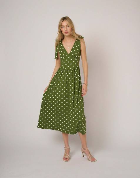 Nobody's Child Polka dot addison jersey midi dress in green