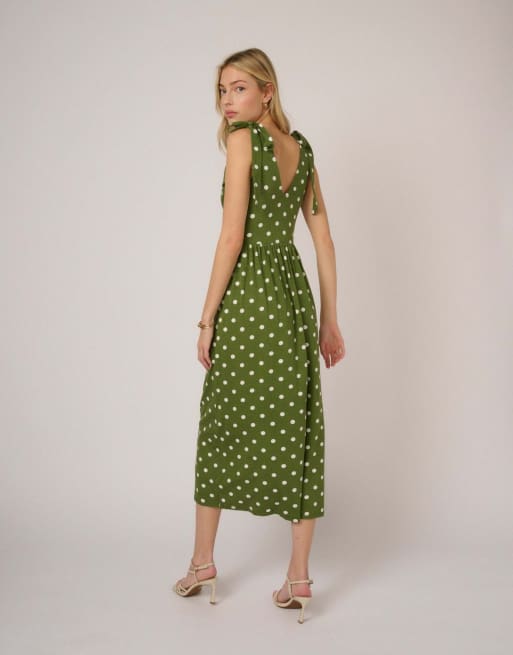 Nobody's Child Polka dot addison jersey midi dress in green, 2 of 4