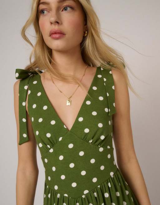 Nobody's Child Polka dot addison jersey midi dress in green, 4 of 4