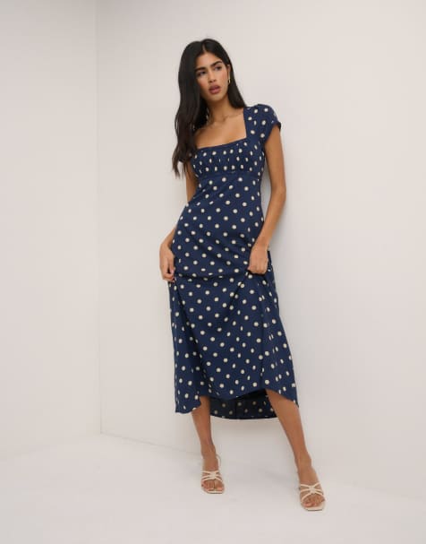 Nobody's Child Polka dot charlotte midi dress in blue - view 1