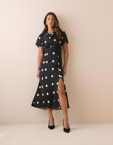 Nobody's Child Polka dot cheryl midi dress in black - view 1
