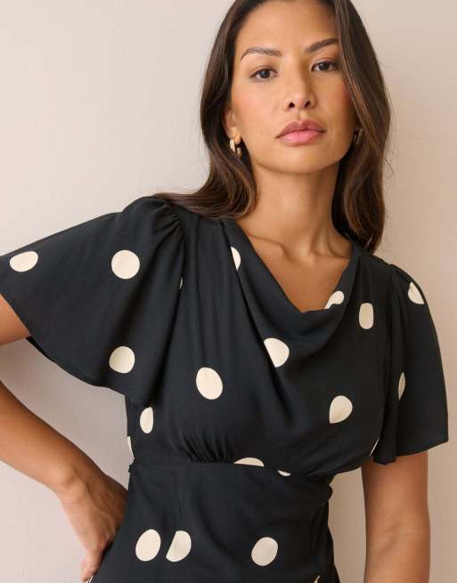 Nobody's Child Polka dot cheryl midi dress in black, 3 of 5
