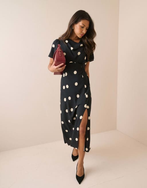 Nobody's Child Polka dot cheryl midi dress in black, 4 of 5