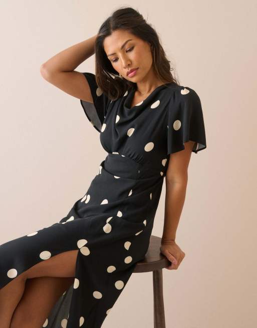 Nobody's Child Polka dot cheryl midi dress in black, 5 of 5