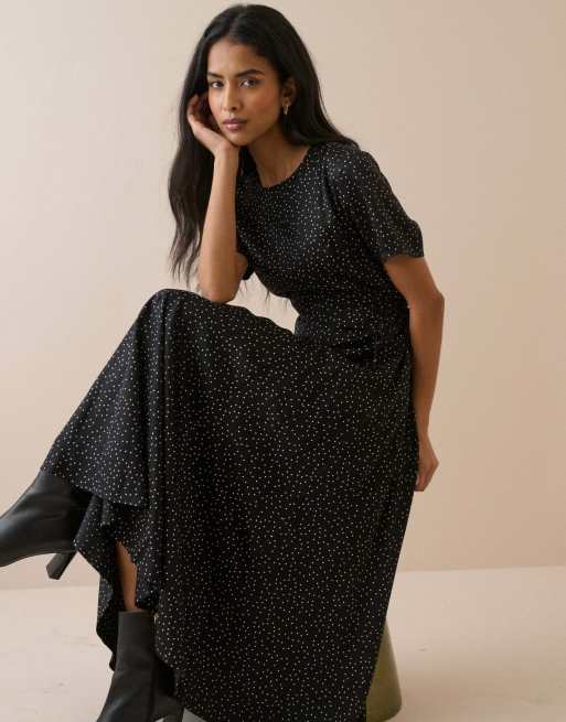 Nobody's Child Polka dot gaia maxi dress in black, 4 of 7