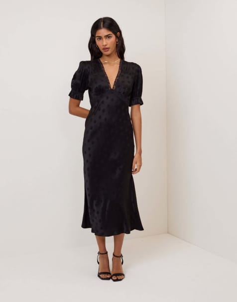 Nobody's Child Polka dot jacquard angela midi dress in black