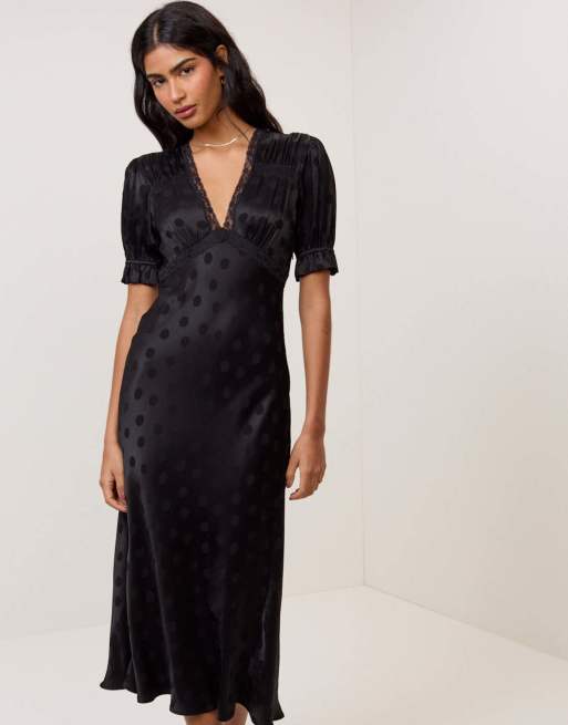 Nobody's Child Polka dot jacquard angela midi dress in black, 4 of 5