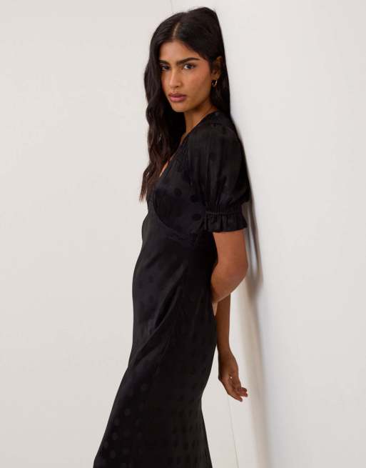 Nobody's Child Polka dot jacquard angela midi dress in black, 5 of 5