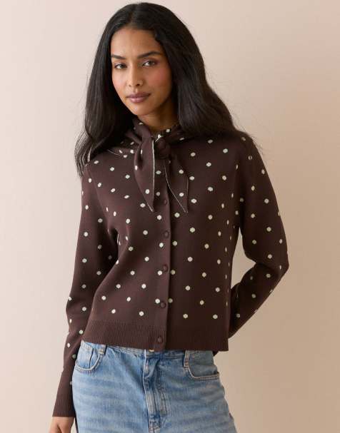 Nobody's Child Polka dot jacquard cardigan with neck tie in multi - view 1