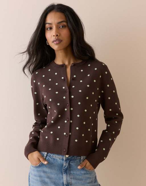 Nobody's Child Polka dot jacquard cardigan with neck tie in multi, 4 of 5