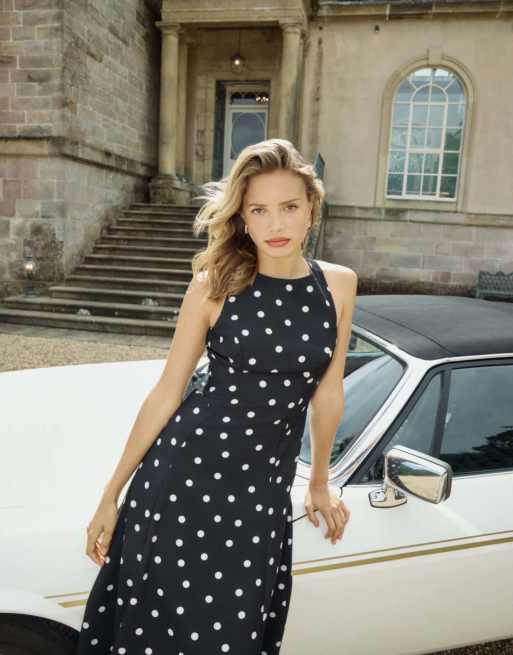 Nobody's Child Polka dot reign midi dress in black, 4 of 6