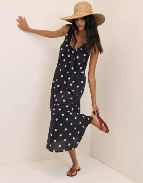 Nobody's Child Polka dot scoop neck midi beach dress in black - view 1