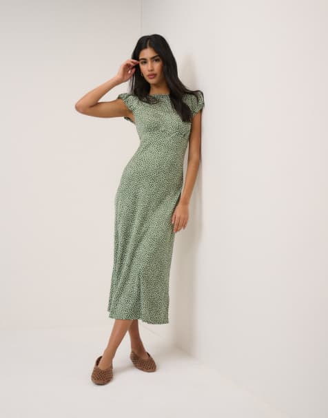 Nobody's Child Polka dot willow midi dress in green