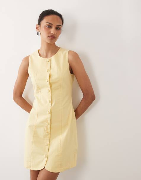 Nobody's Child - Polly - Robe courte boutonnée sans manches en coton - Jaune - view 1