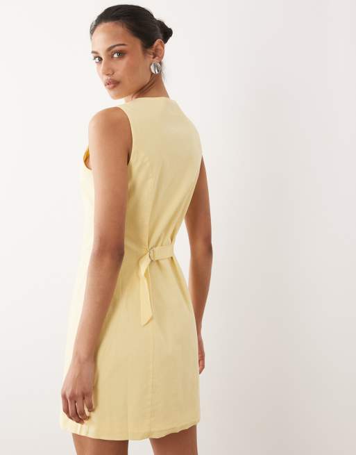 Nobody's Child - Polly - Robe courte boutonnée sans manches en coton - Jaune, 4 de 4