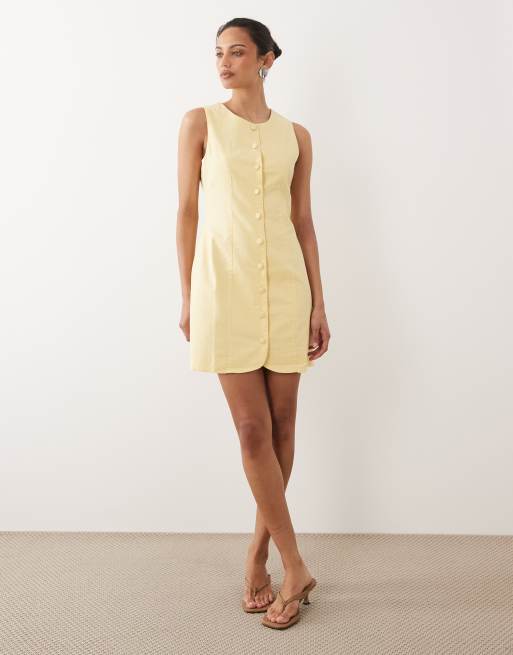 Nobody's Child - Polly - Vestido corto amarillo abotonado sin mangas de algodón, 2 de 4