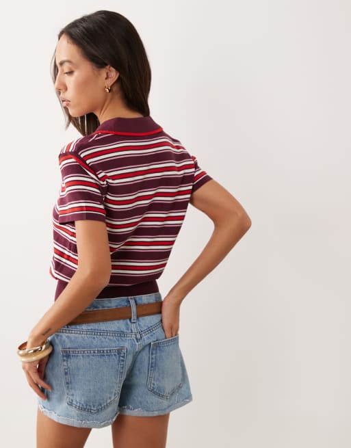 Nobody's Child - Polo in maglia sottile a righe bordeaux, 4 di 4