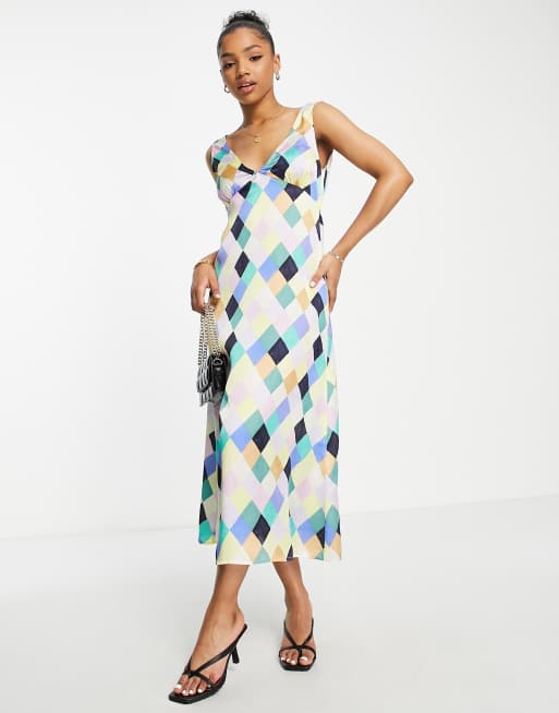 Nobody's Child polyester Helena diamond print satin dress in multicolor - MULTI