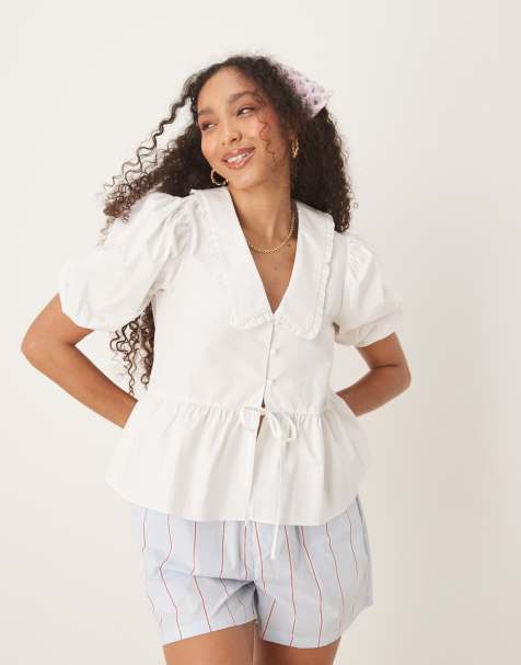 Nobody's Child - Poppy - Blouse met pofmouwen en kraagje in wit - view 1