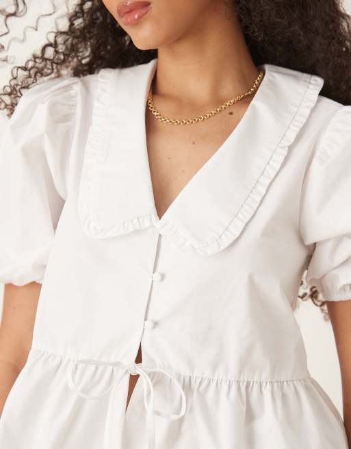 Nobody's Child – Poppy – Bluse in Weiß mit Puffärmeln und Kragen, 2 von 4