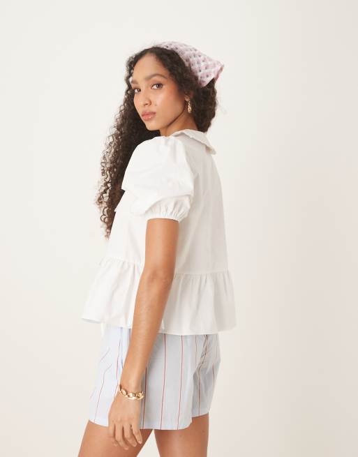 Nobody's Child – Poppy – Bluse in Weiß mit Puffärmeln und Kragen, 3 von 4