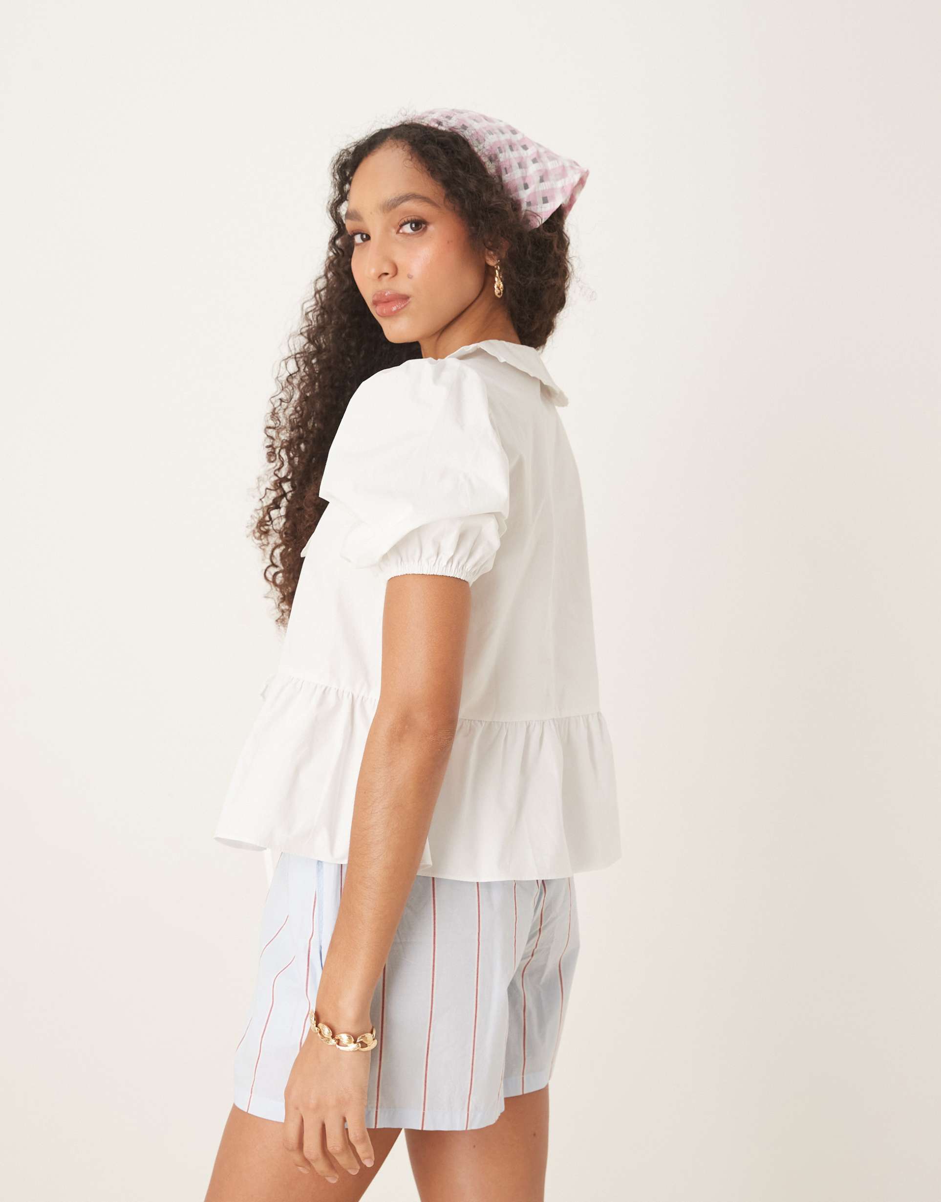 nobody's child poppy collared puff sleeve blouse in white
