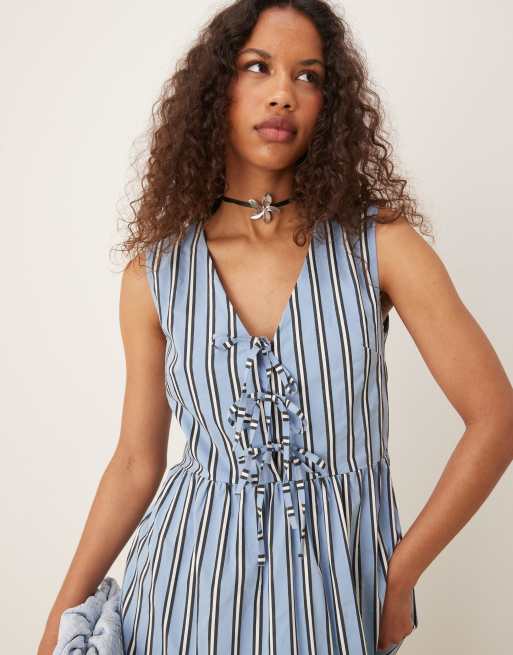 Nobody's Child Posey trapeze tie detail midi dress in blue stripe