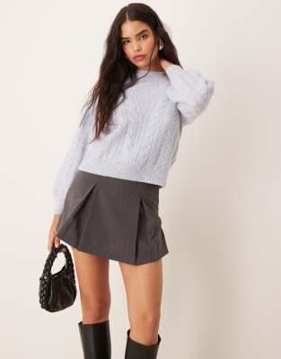 Nobody's Child Premium crew neck cable knit jumper in ice blue-Multi