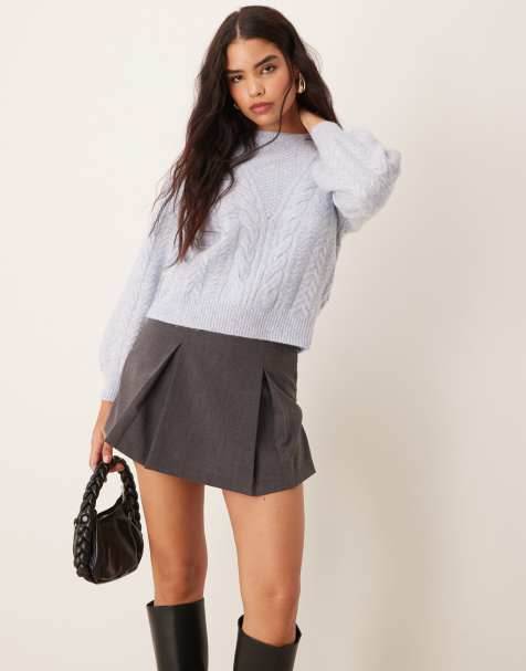 Nobody's Child Premium crew neck cable knit jumper in ice blue - view 1