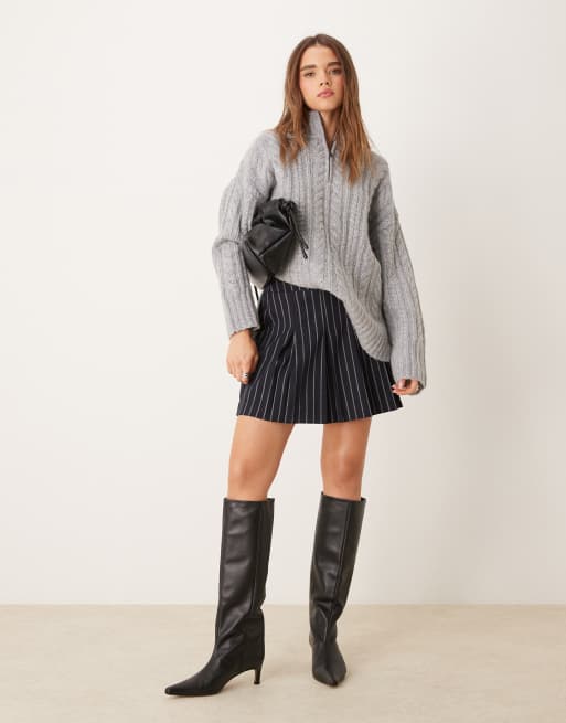 Nobody's Child premium half zip cable knit wool jumper in grey, 3 of 4
