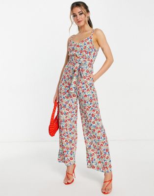 Nobody's Child Printed Jumpsuit In Red