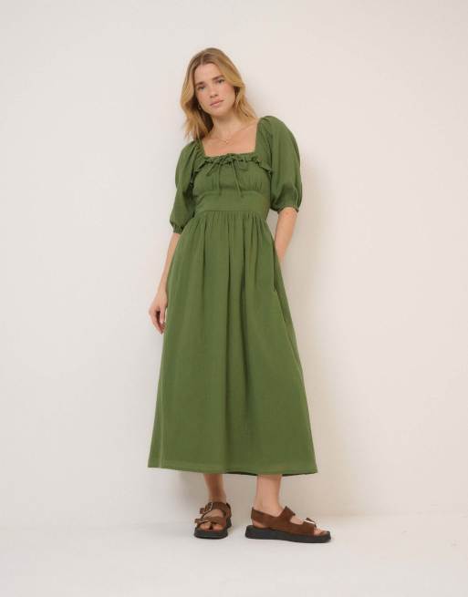 Nobody's Child Puff sleeve annie midi dress in green, 2 of 5