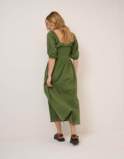 Nobody's Child Puff sleeve annie midi dress in green, 5 of 5