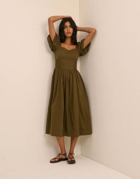 Nobody's Child Puff sleeve mara midi dress in green - view 1