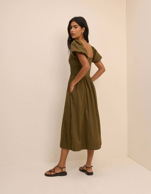 Nobody's Child Puff sleeve mara midi dress in green, 2 of 5