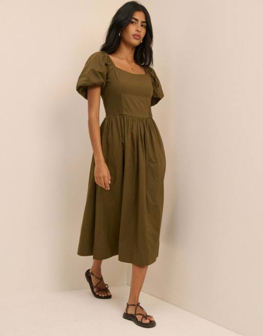 Nobody's Child Puff sleeve mara midi dress in green, 4 of 5