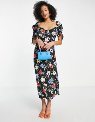 Nobody's Child puff sleeve maxi dress in polka dot floral