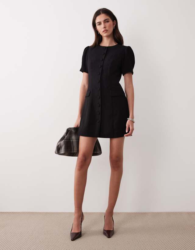 black tailored mini dress Nobody's Child puff sleeve in out wardrobe custom-product_color-black What to Wear Under Size:4XL | 36 (for waist size 40