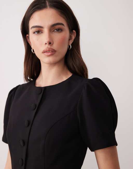 Nobody's Child puff sleeve tailored mini dress in black, 3 of 4