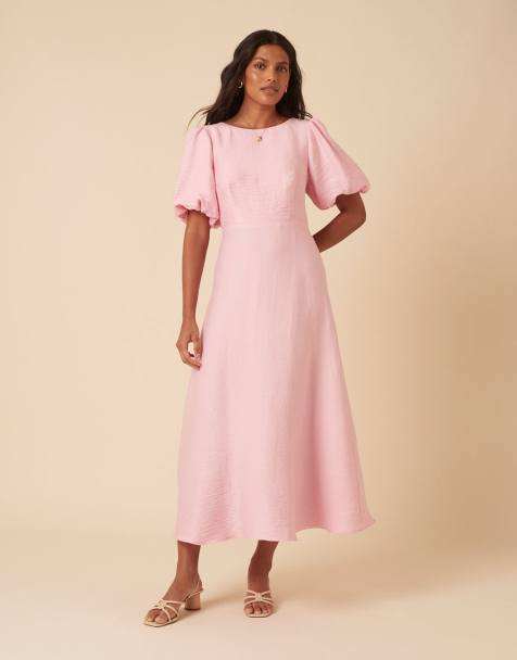 Nobody's Child Puff sleeve zola midi dress in pink - view 1