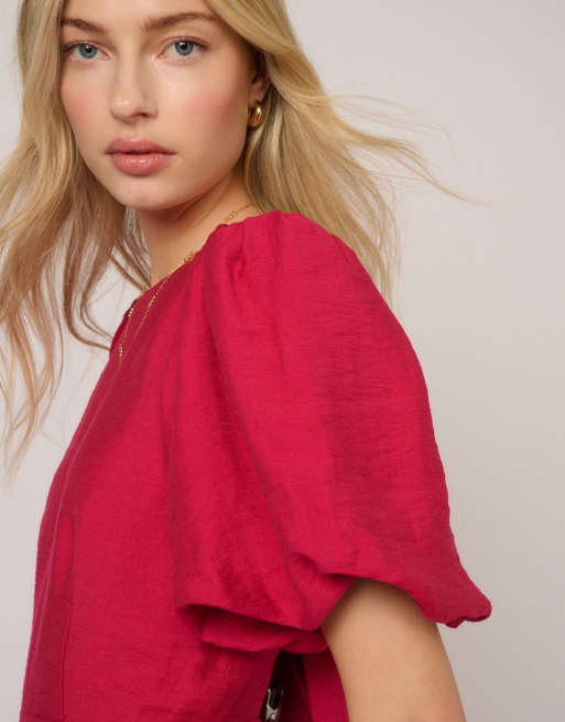 Nobody's Child Puff sleeve zola midi dress in pink, 4 of 4