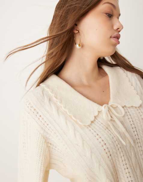 Nobody's Child – Pullover aus Pointelle-Strick in Creme mit Kragen - view 1