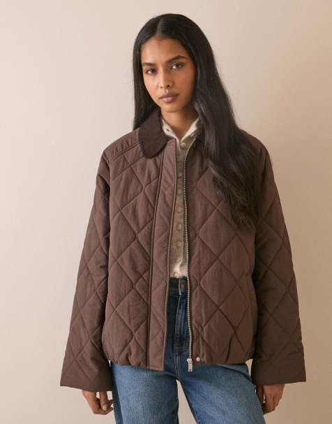 Nobody's Child Quilted blouson bomber jacket in chocolate - view 1
