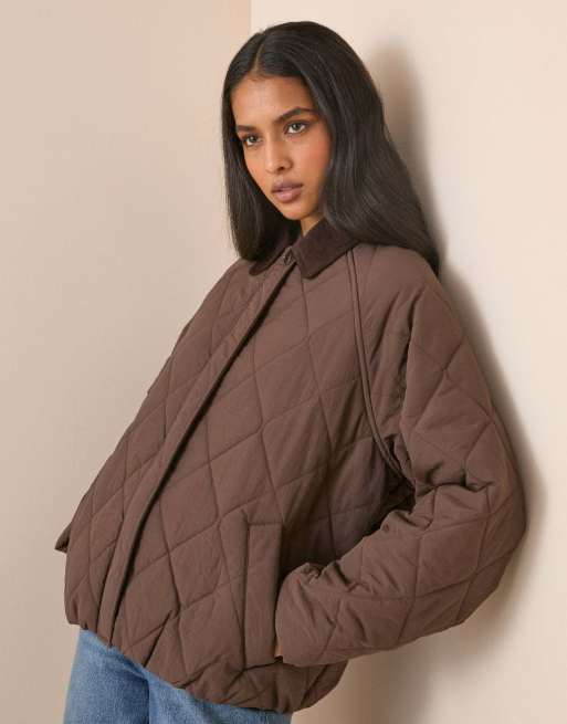 Nobody's Child Quilted blouson bomber jacket in chocolate, 4 of 5
