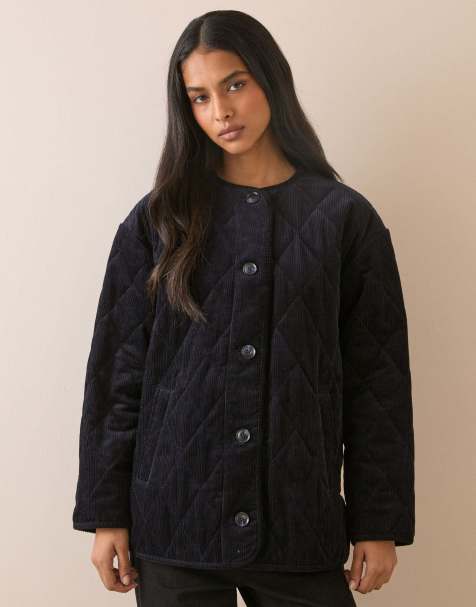 Nobody's Child Quilted cord jacket in navy - view 1