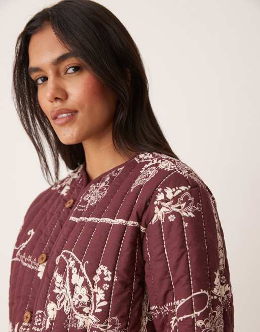 Nobody's Child quilted jacket in burgundy paisley print, 3 of 4